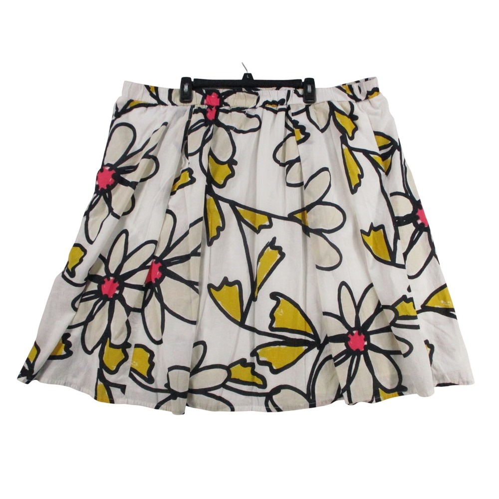 Lane Bryant Floral A-Line Skirt Womens 26/28 White Yellow Pink Cotton Lined